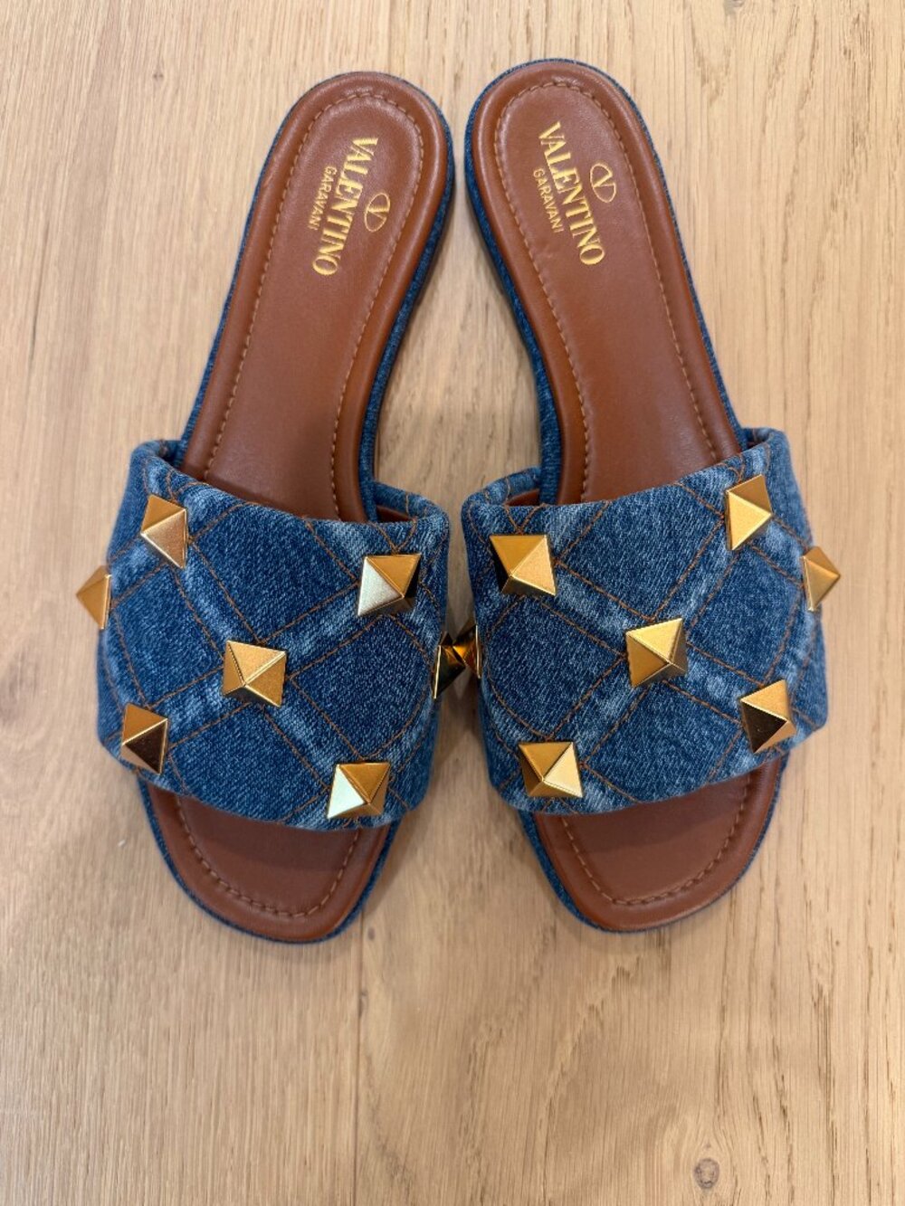 Valentino Denim Rockstud Slides